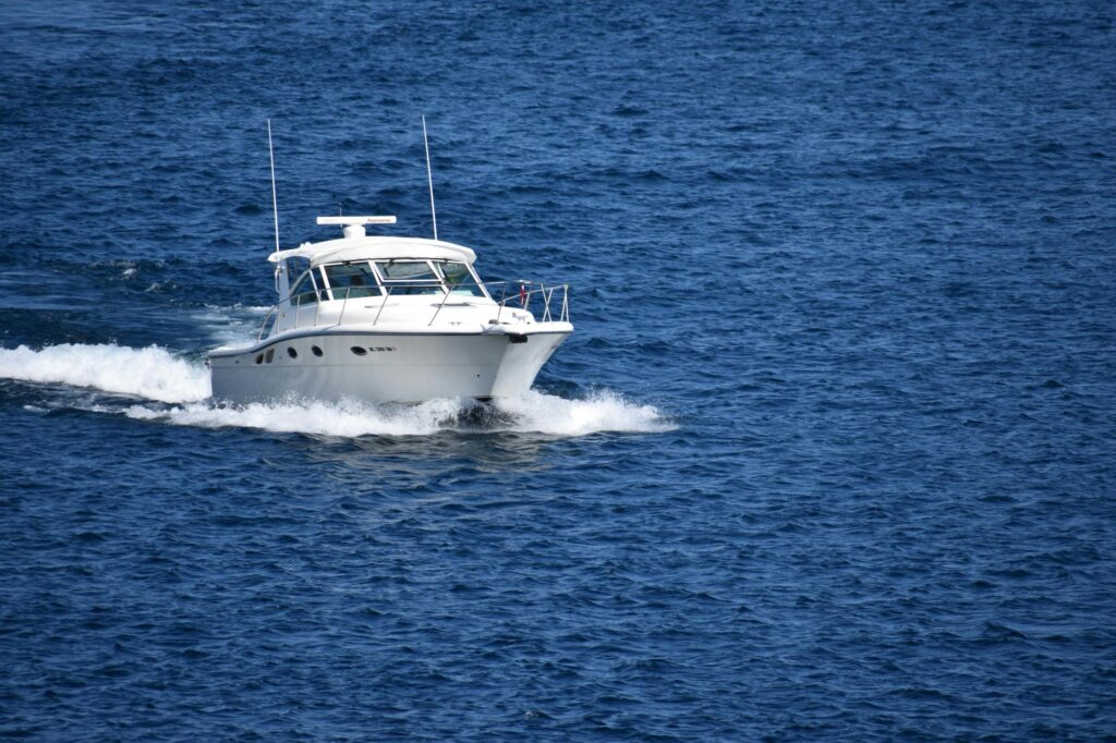 a white boat in the water