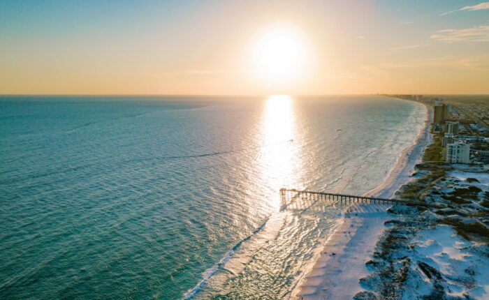 a pier on a beach